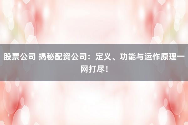 股票公司 揭秘配资公司：定义、功能与运作原理一网打尽！