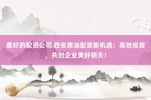 最好的配资公司 西安原油配资新机遇：高效投资，共创企业美好明天！