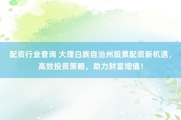配资行业查询 大理白族自治州股票配资新机遇，高效投资策略，助力财富增值！