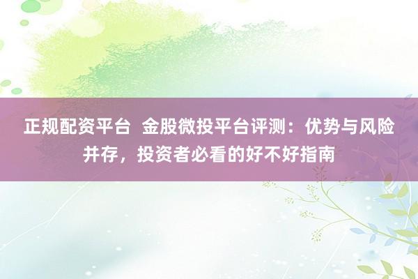 正规配资平台  金股微投平台评测：优势与风险并存，投资者必看的好不好指南